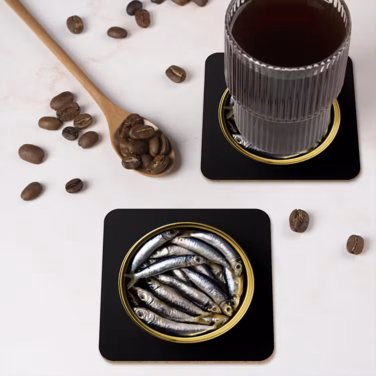 Sardines - Vissen - Rond - Zwart onderzetter kurk middel -sfeer2