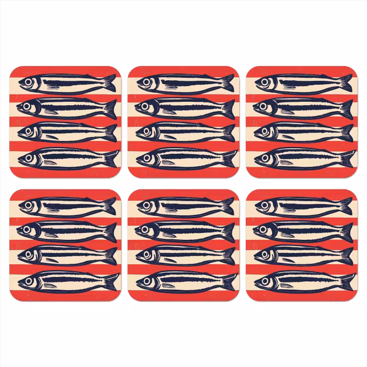 Sardines - Rood en beige strepen onderzetter kurk middel -3d