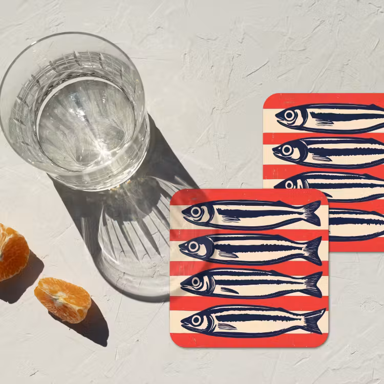 Sardines - Rood en beige strepen onderzetter kurk middel -sfeer4