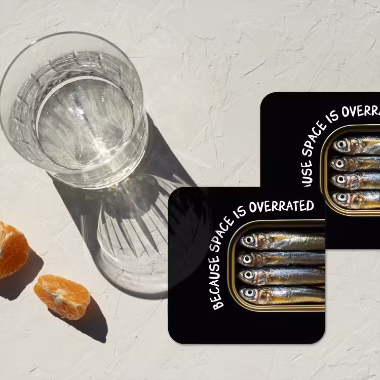 Sardines - Tekst - Vis - Blik onderzetter kurk middel -sfeer4