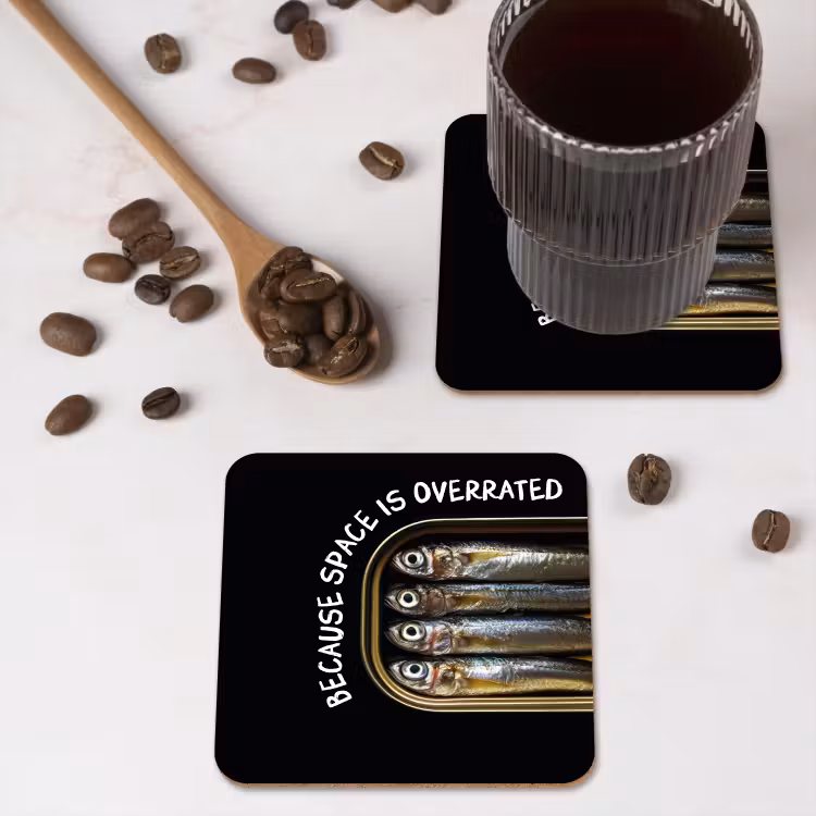 Sardines - Tekst - Vis - Blik onderzetter kurk middel -sfeer2