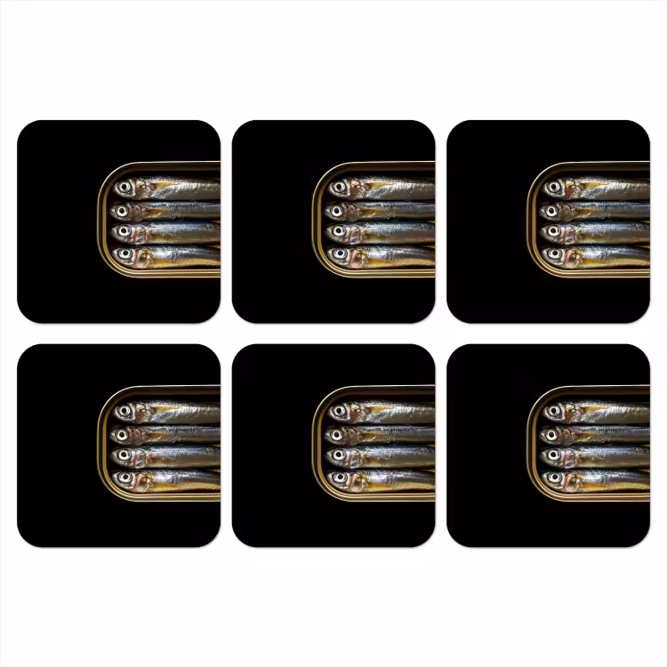 Sardines - Blik - Zwart - Vissen onderzetter kurk middel -3d
