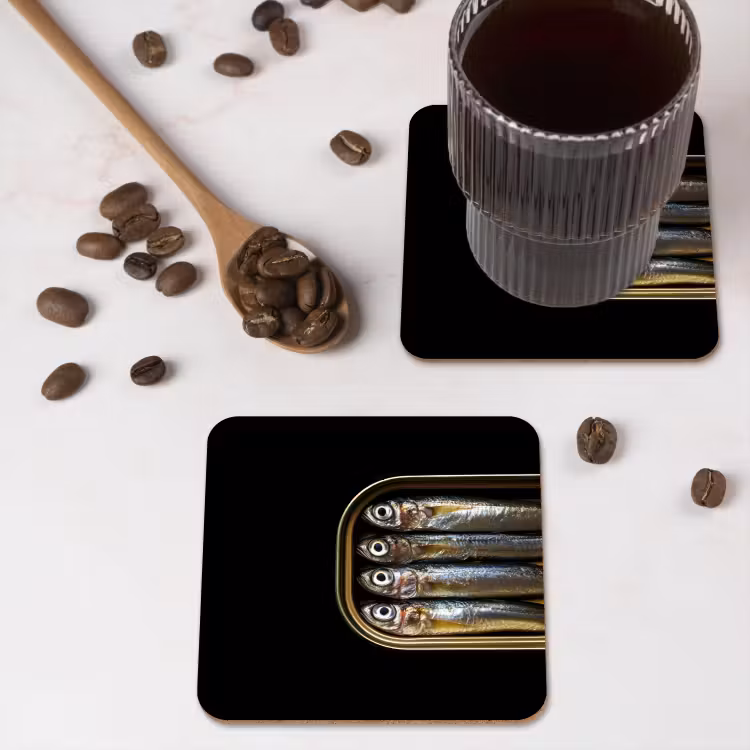 Sardines - Blik - Zwart - Vissen onderzetter kurk middel -sfeer2