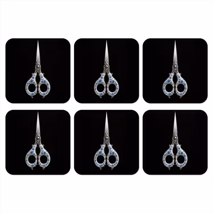 Schaar - Delfts blauw - Zwart onderzetter kurk middel -3d