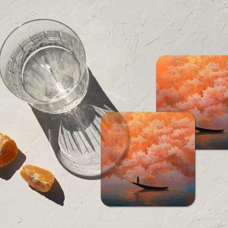 Zee - Boot - Wolken - Oranje onderzetter kurk middel -sfeer4