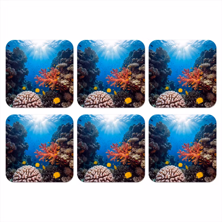 Zee - Koraalrif - Natuur - Levendig - Blauw onderzetter kurk middel -3d