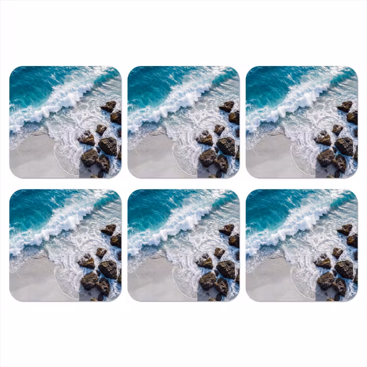 Zee - Golf - Strand - Natuur - Blauw onderzetter kurk middel -3d
