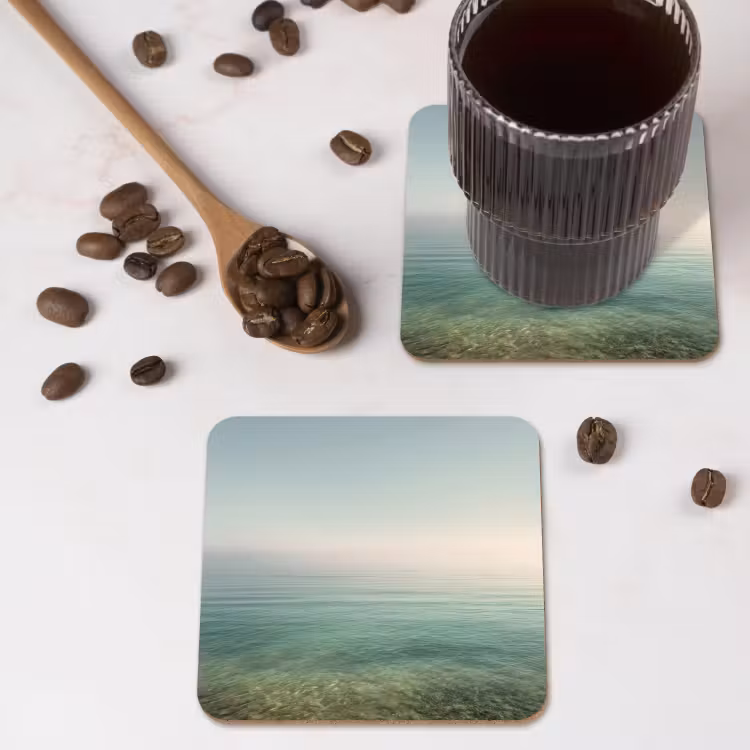 Zee - Horizon - Blauw - Mist onderzetter kurk middel -sfeer2