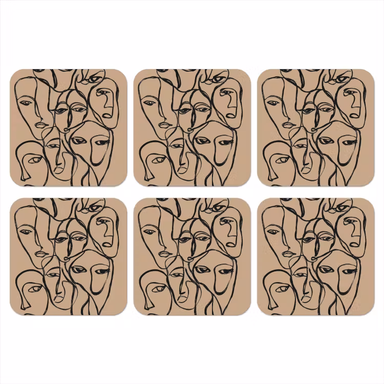 Gezichtenzee - Lijntekening - Abstract onderzetter kurk middel -3d
