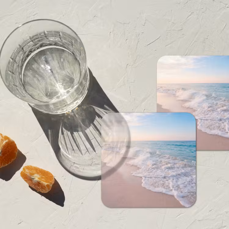 Zee - Golven - Strand - Natuur - Wit onderzetter kurk middel -sfeer4