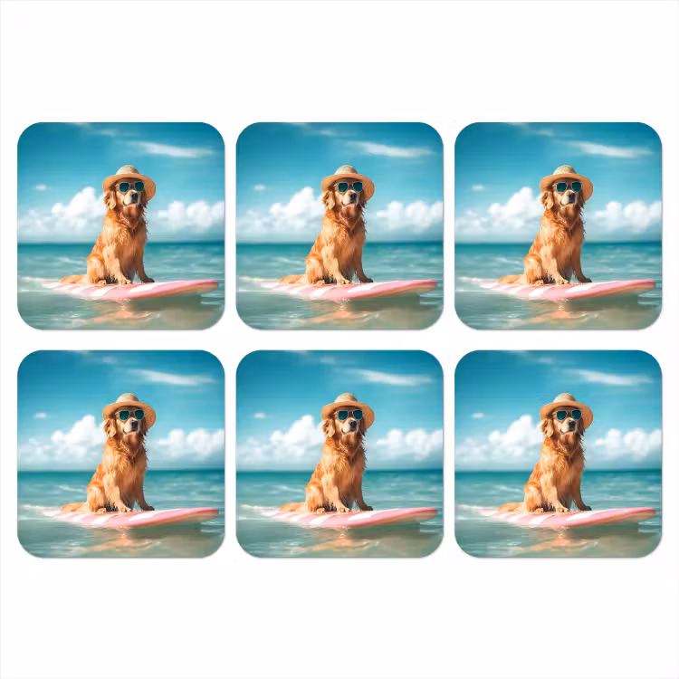 Zeewater - Hond - Golden retriever - Zonnebril onderzetter kurk middel -3d