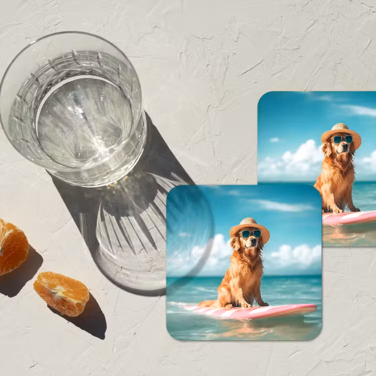 Zeewater - Hond - Golden retriever - Zonnebril onderzetter kurk middel -sfeer4