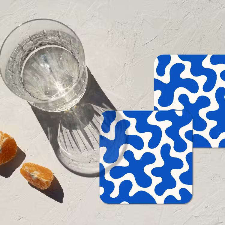 Vormen - Abstract - Blauw - Golven onderzetter kurk middel -sfeer4