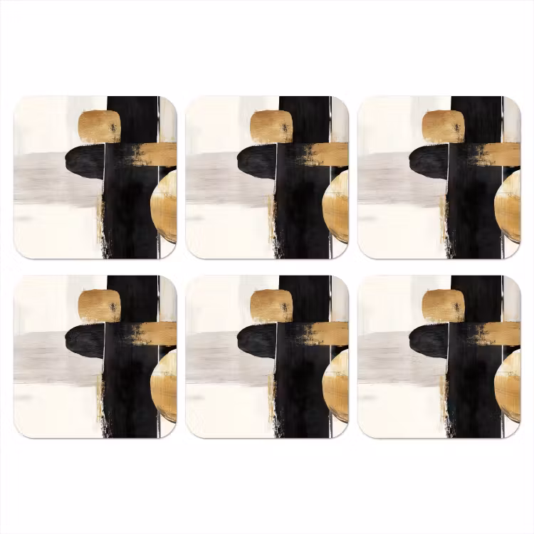 Vormen - Penseelstreken - Abstract - Goud onderzetter kurk middel -3d