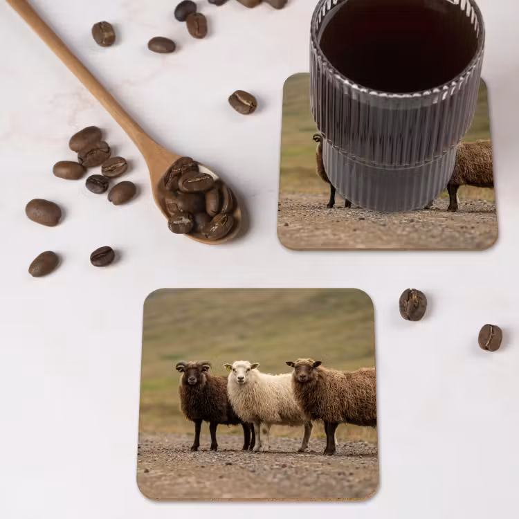 Schapen - Bruin - Wit - Grindpad onderzetter kurk middel -sfeer2