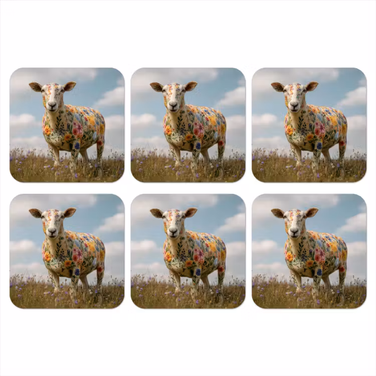 Schaap - Bloemen - Weide onderzetter kurk middel -3d