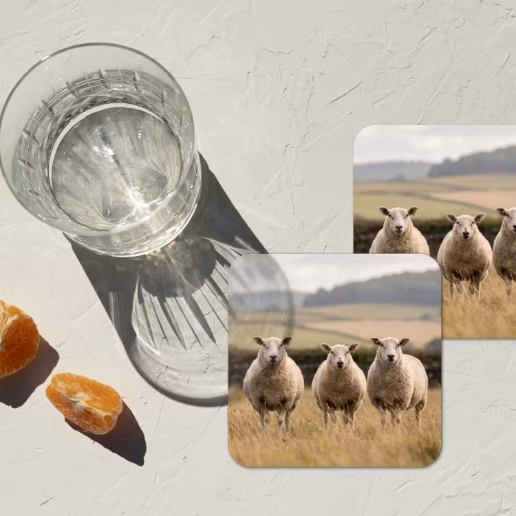 Schapen - Weidenlandschap - Heuvels onderzetter kurk middel -sfeer4