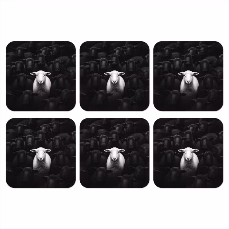 Schapen - Wit - Duisternis onderzetter kurk middel -3d
