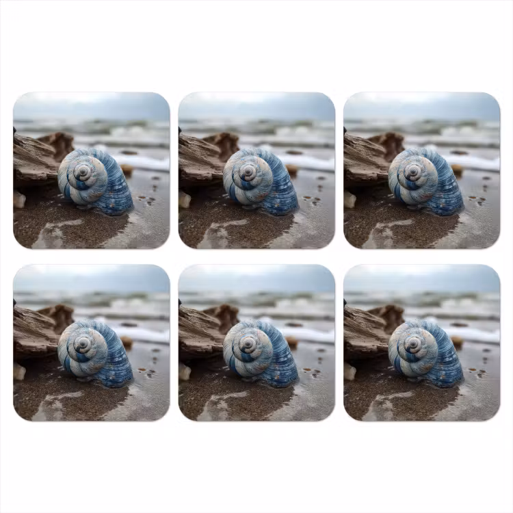 Schelp - Strand - Blauw - Zee onderzetter kurk middel -3d