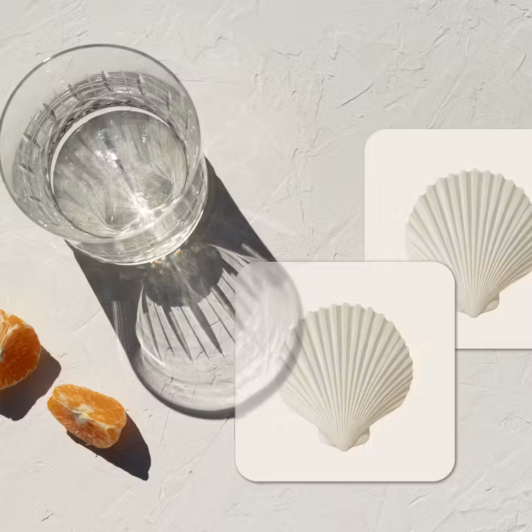 Schelp - Minimalistisch - Wit onderzetter kurk middel -sfeer4