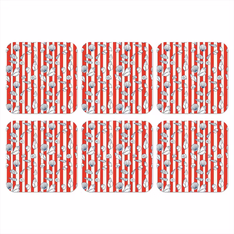 Schelp - Zeedieren - Zomer - Illustratie - Rood - Blauw onderzetter kurk middel -3d