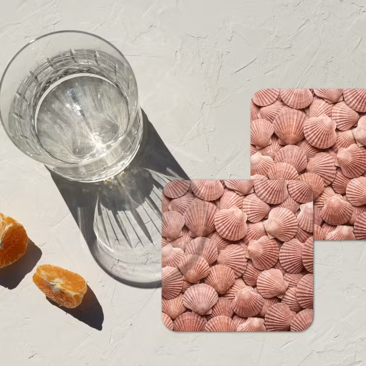Schelpen - Patroon - Roze onderzetter kurk middel -sfeer4