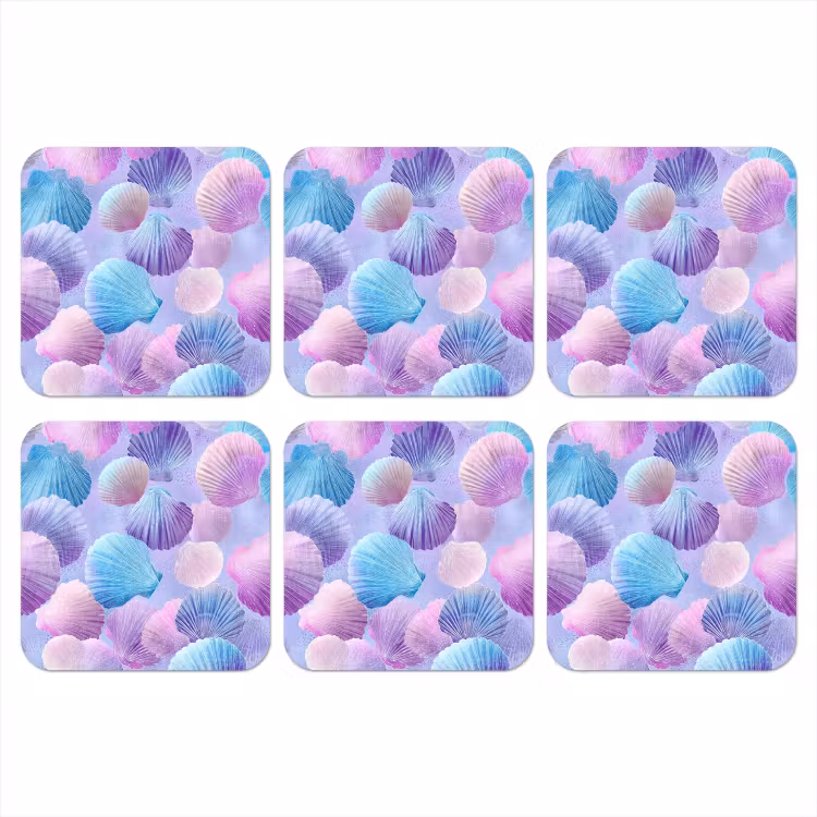 Schelpen - Paars - Blauw - Patroon onderzetter kurk middel -3d