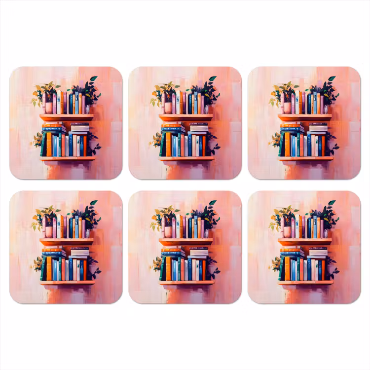 Planken - Boeken - Bladeren onderzetter kurk middel -3d
