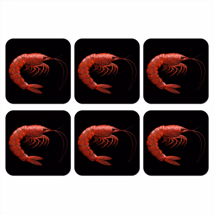 Garnaal - Rood - Dieren onderzetter kurk middel -3d