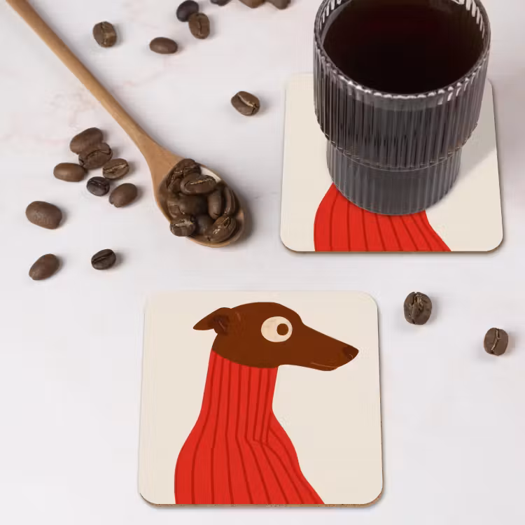 Silhouet - Hond - Trui - Rood onderzetter kurk middel -sfeer2