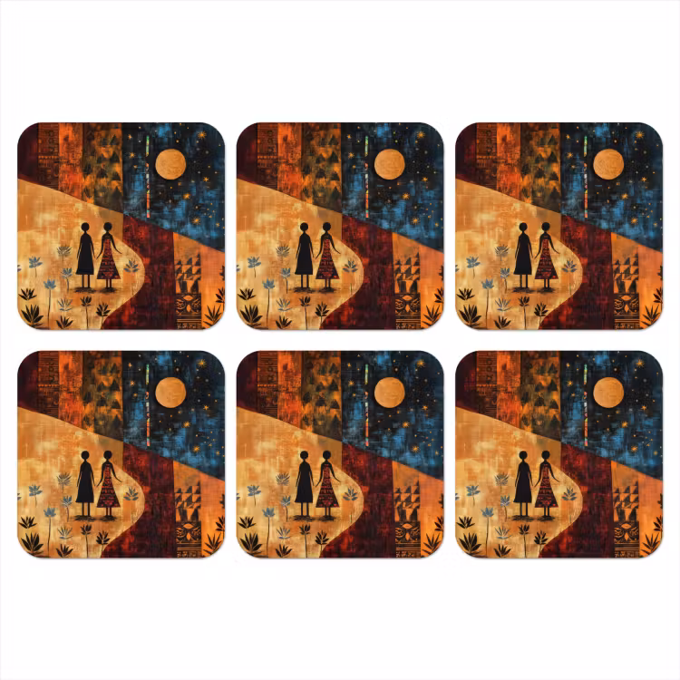 Silhouetten - Abstract - Zon - Maan onderzetter kurk middel -3d