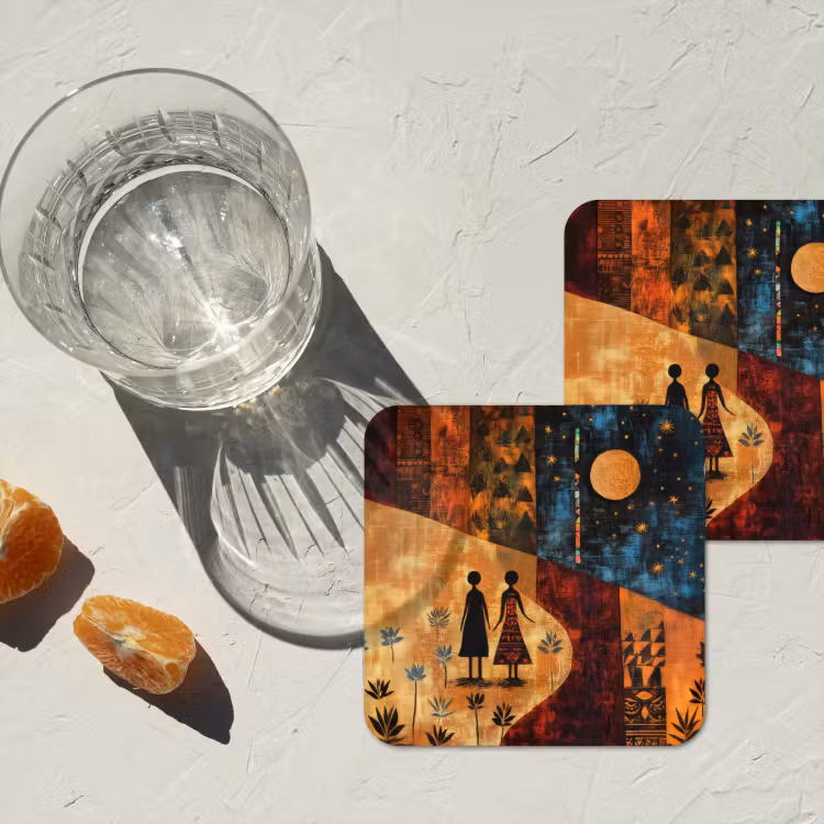 Silhouetten - Abstract - Zon - Maan onderzetter kurk middel -sfeer4