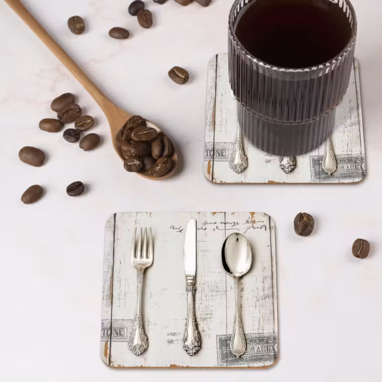 Zilver - Bestek - Hout onderzetter kurk middel -sfeer2