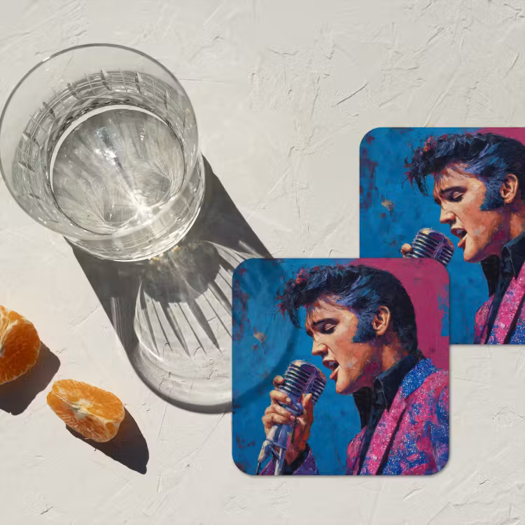 Zingende man - Glitterjas - Microfoon onderzetter kurk middel -sfeer4