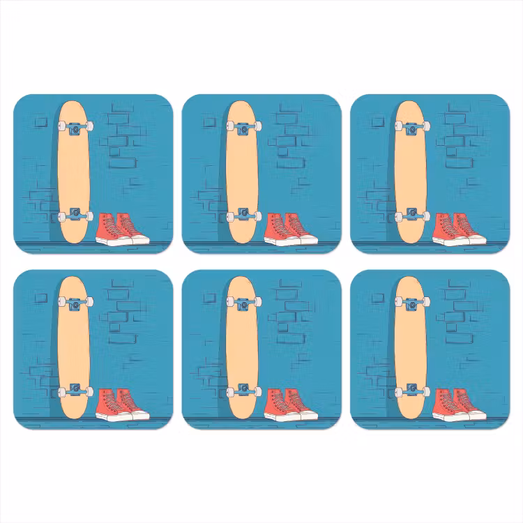 Skateboard - Gympen - Rood - Minimalistisch onderzetter kurk middel -3d