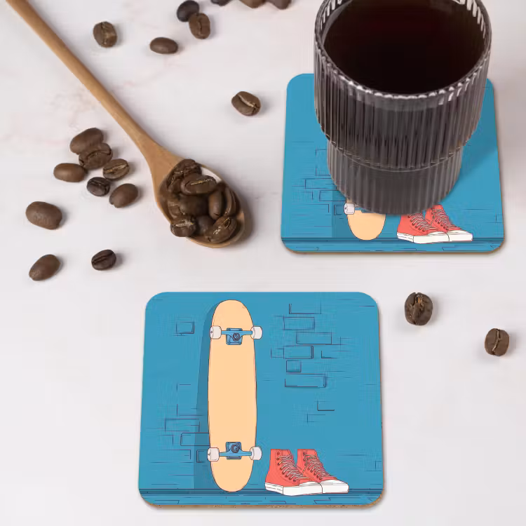 Skateboard - Gympen - Rood - Minimalistisch onderzetter kurk middel -sfeer2