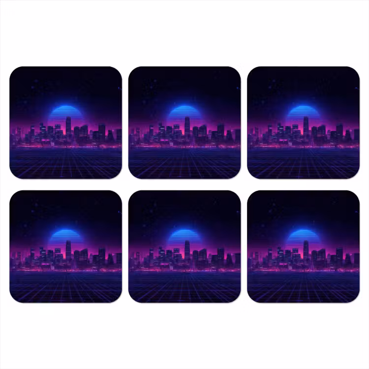 Skyline - Zon - Neon - Rasterpatroon onderzetter kurk middel -3d