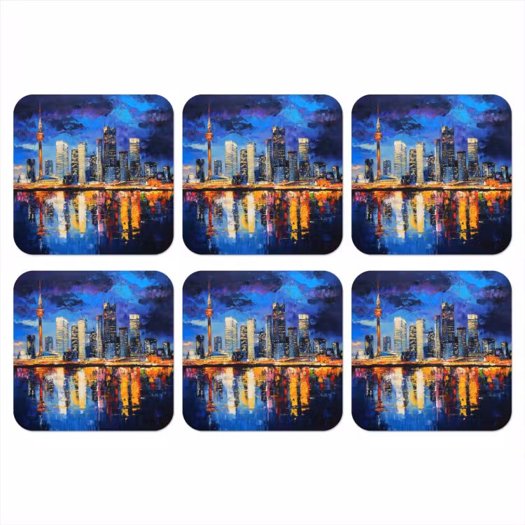 Skyline Toronto - Modern - Stadslicht - Blauw onderzetter kurk middel -3d