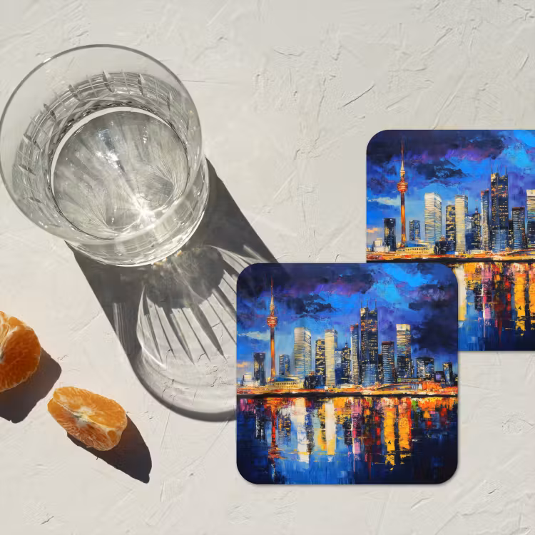 Skyline Toronto - Modern - Stadslicht - Blauw onderzetter kurk middel -sfeer4
