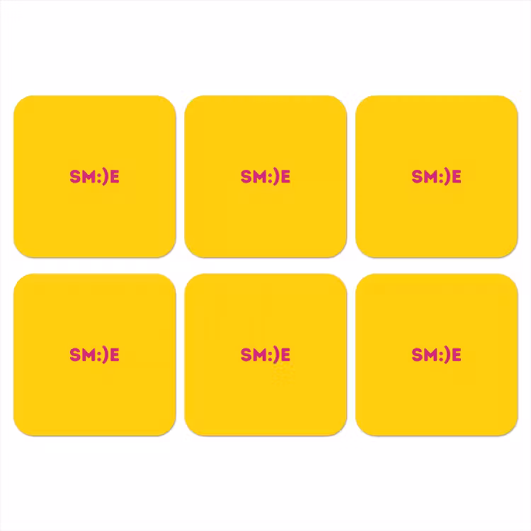Smile - Roze - Geel onderzetter kurk middel -3d