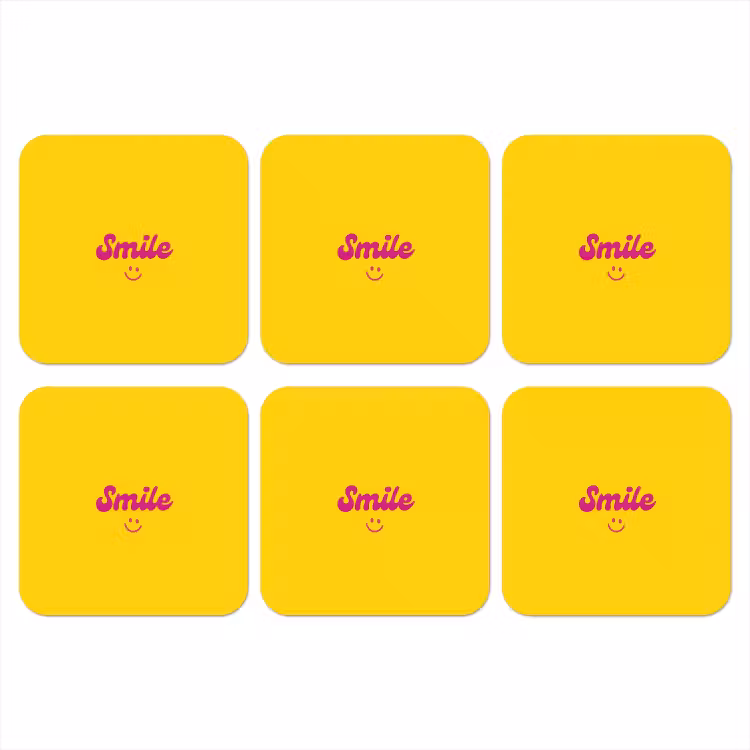 Smile - Geel - Roze onderzetter kurk middel -3d