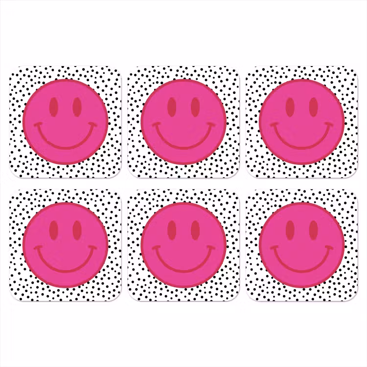 Smiley - Roze - Stippen onderzetter kurk middel -3d