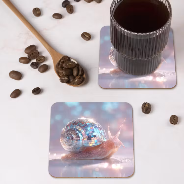 Slak - Disco - Mozaïek - Blauw onderzetter kurk middel -sfeer2
