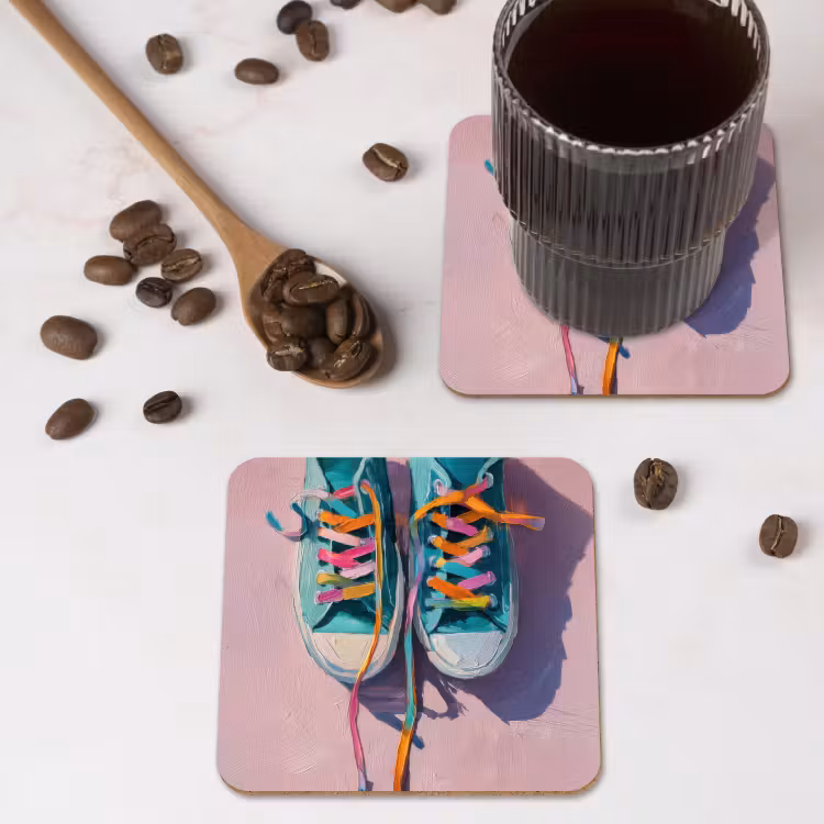 Sneakers - Veters - Kleurrijk - Schaduw onderzetter kurk middel -sfeer2