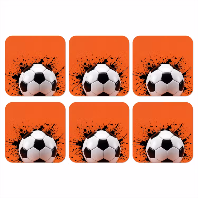 Voetbal - Verf - Sport - Oranje onderzetter kurk middel -3d