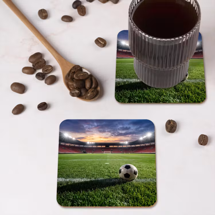 Voetbal - Stadion - Sport - Groen onderzetter kurk middel -sfeer2