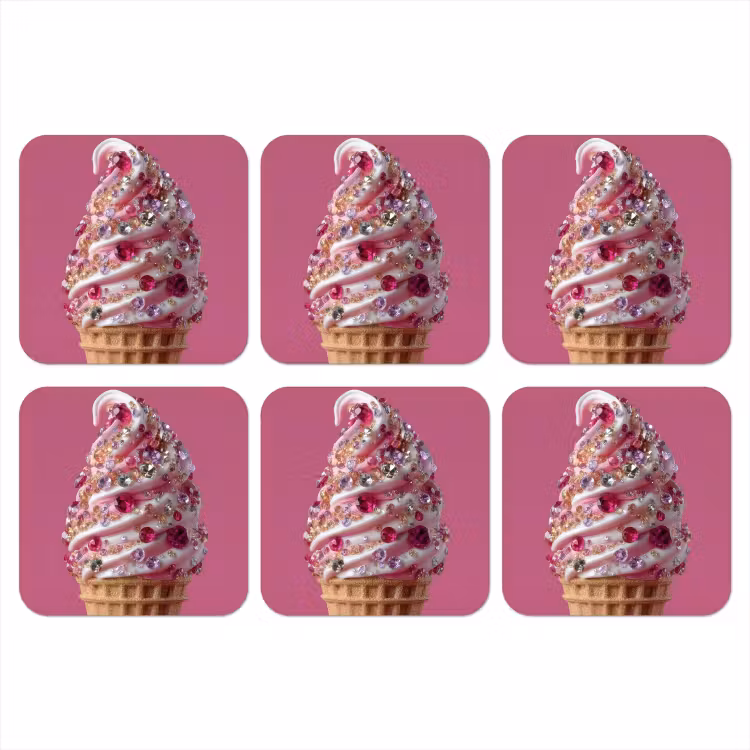 Softijs - Edelstenen - Roze - Hoorntje onderzetter kurk middel -3d