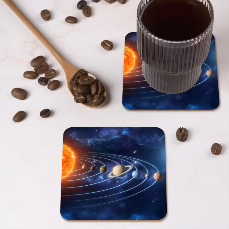 Ruimte - Zonnestelsel - Blauw onderzetter kurk middel -sfeer2