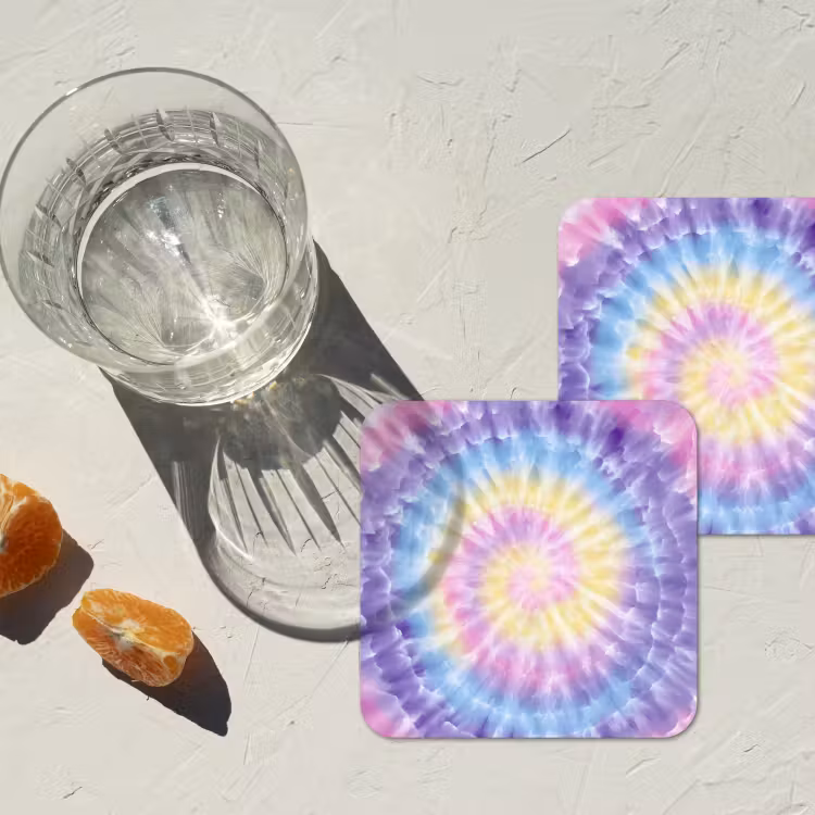 Spiraal - Tie dye - Pasteltinten onderzetter kurk middel -sfeer4