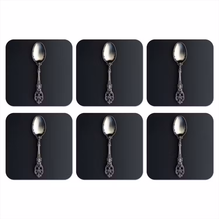 Lepel - Zilver - Metaal onderzetter kurk middel -3d